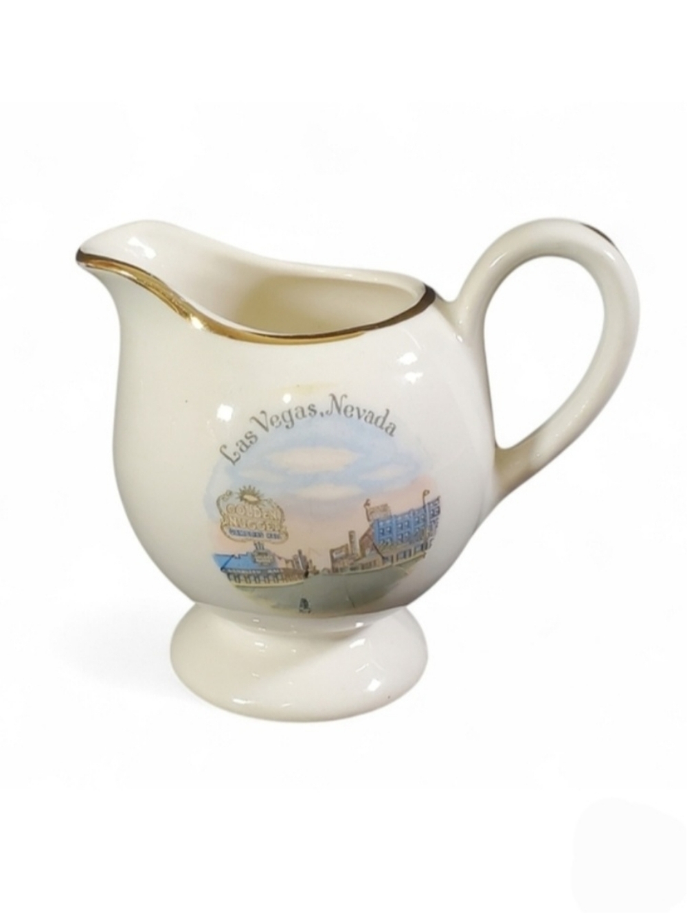 Enco Views of America Las Vegas Creamer Pitcher 22K Gold Vintage Souvenir